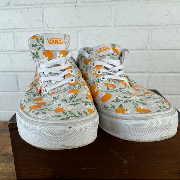 Vans White and Orange Floral Sneakers Women’s 9.5 - Picture 10 of 12